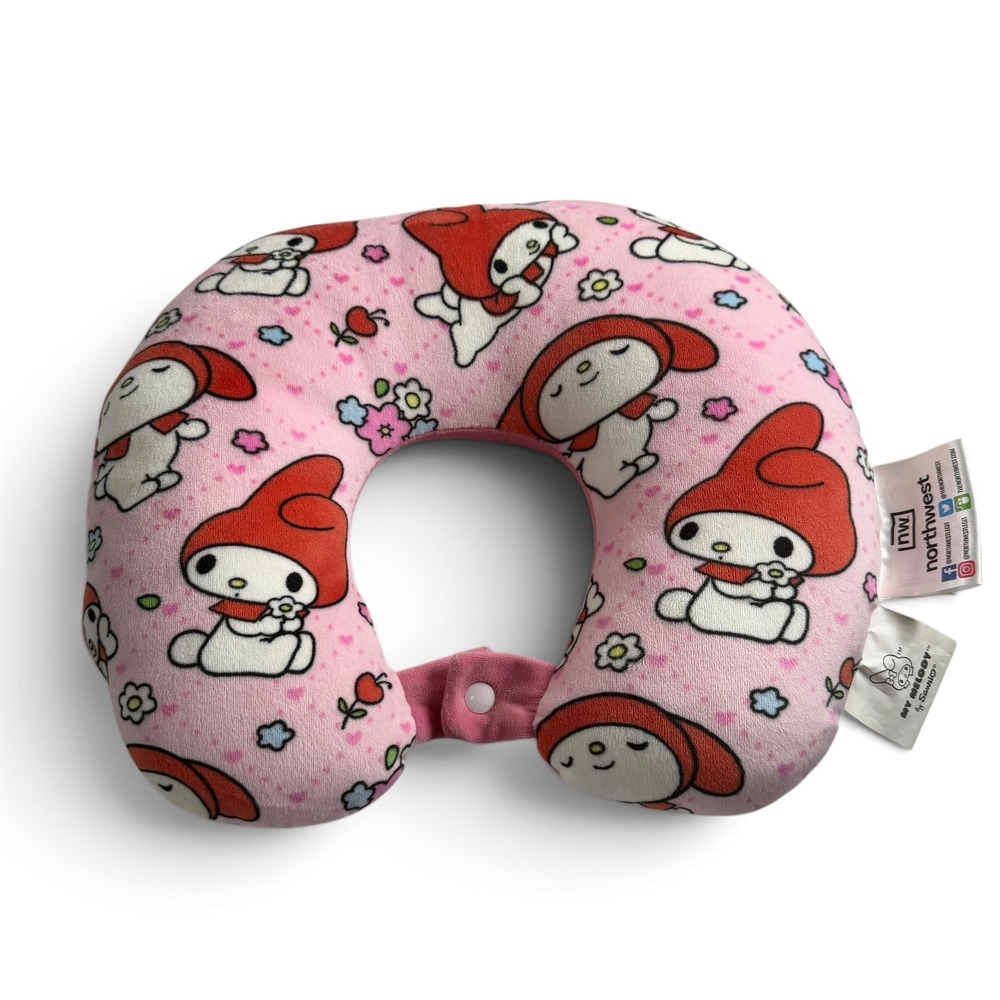 Sanrio My Melody Pink Plush Travel Neck Pillow Northwest Group Snap Closure